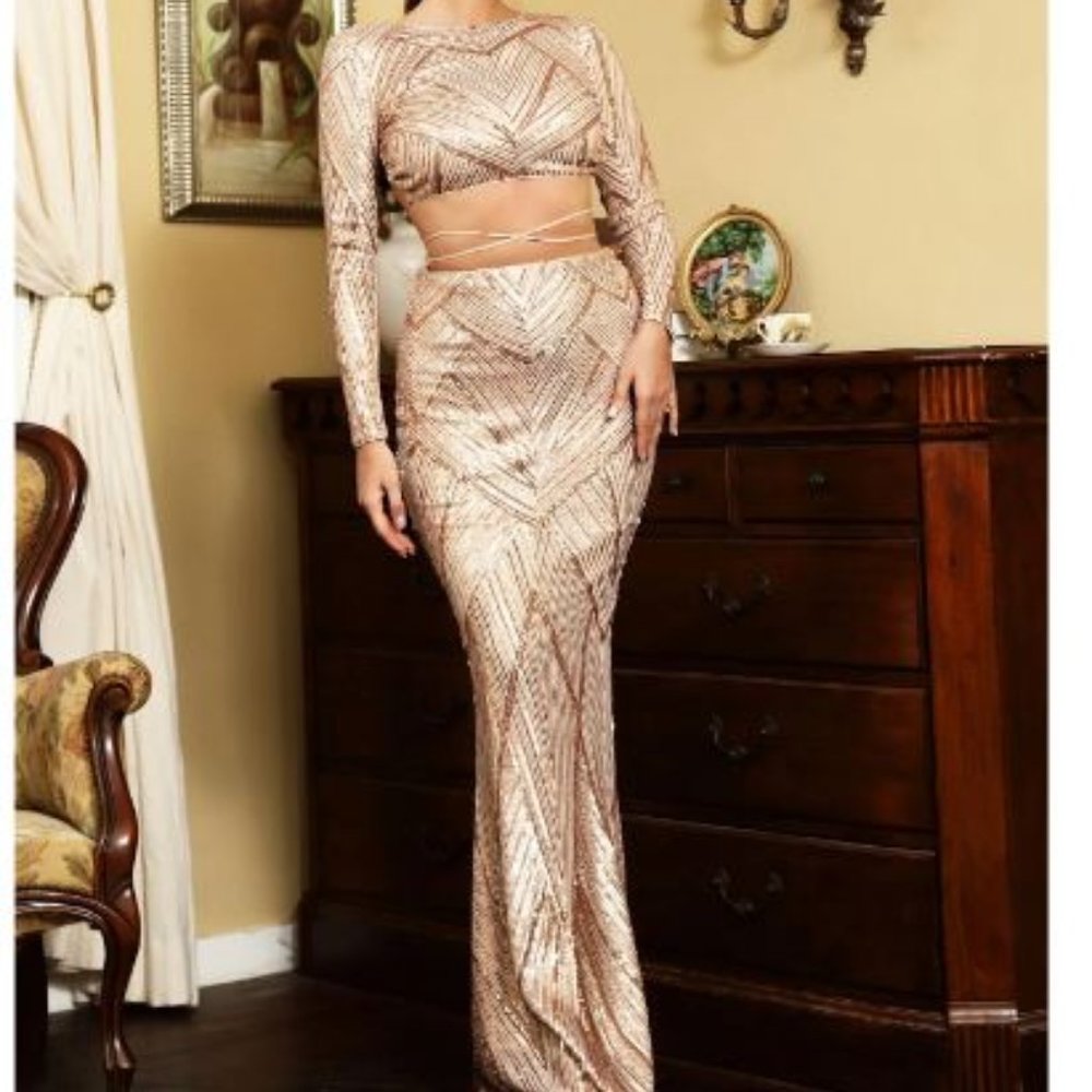 Champagne Sequins Crop top and skirt set